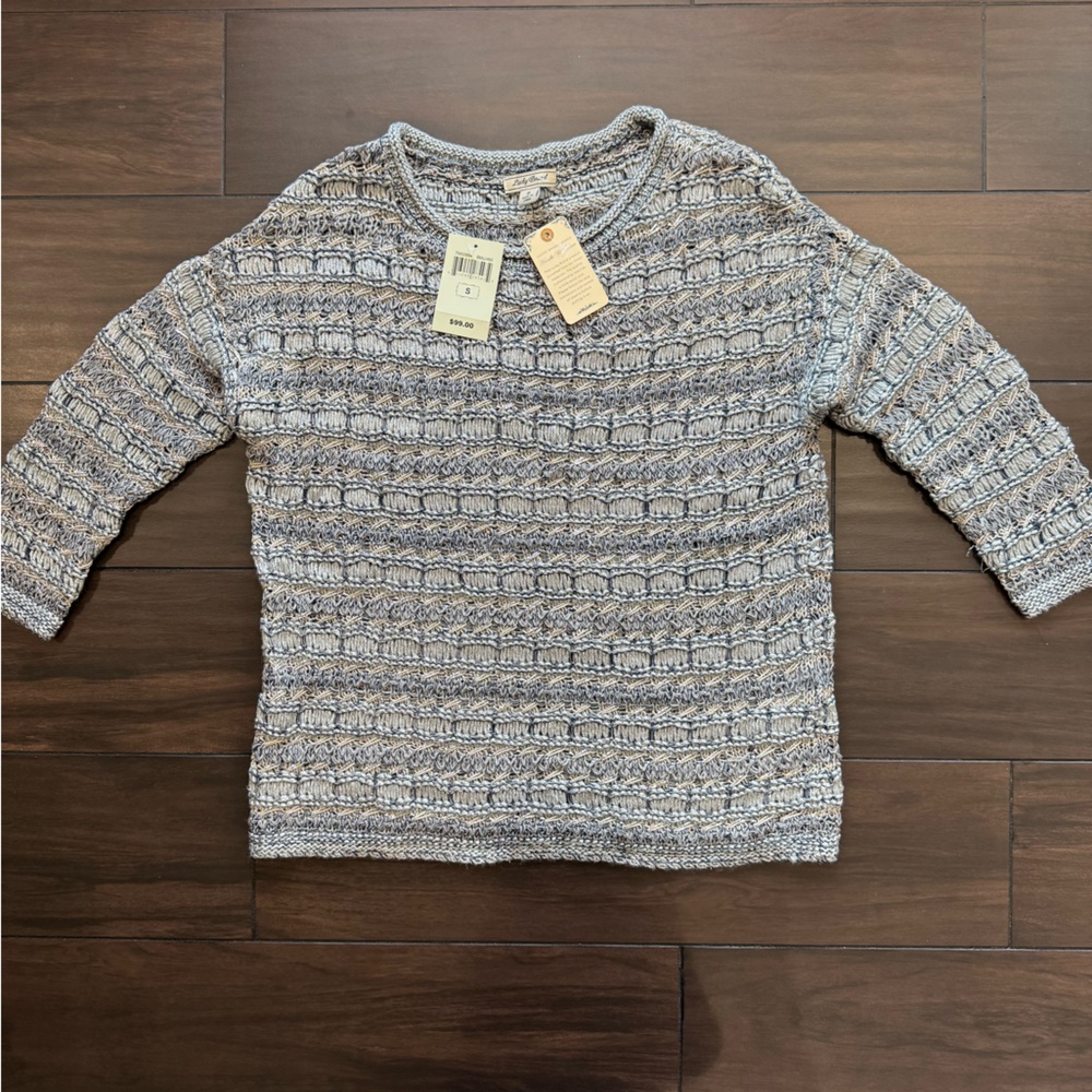Lucky Brand Grey/Blue/Metallic Silver Sweater Size S - NWT